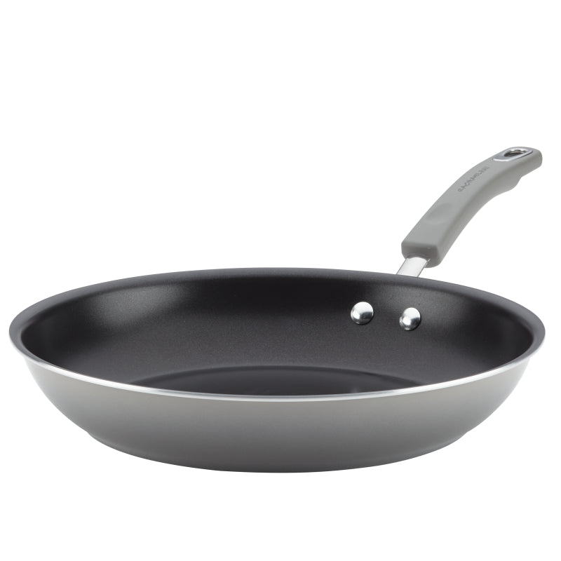 Rachael Ray Classic Brights Hard Enamel Aluminum Nonstick Frying Pan, 12.5-Inch, Sea Salt Gray