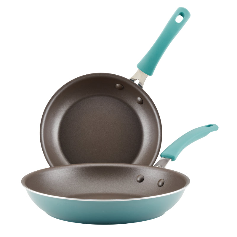 Rachael Ray Cook + Create Aluminum Nonstick Frying Pan Set, 2-Piece, Agave Blue