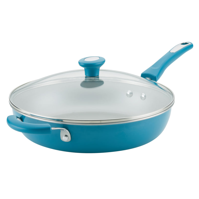 Rachael Ray Get Cooking Aluminum 12.5" Covered Deep Skillet Turquoise