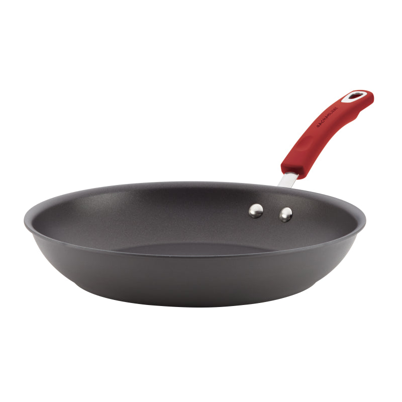 Rachael Ray Hard-Anodized Nonstick Frying Pan, 12.5-Inch, Gray with Red Handle