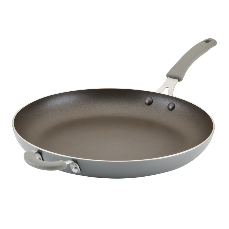 Rachael Ray Cook + Create Aluminum Nonstick Frying Pan with Helper Handle, 14-Inch, Gray