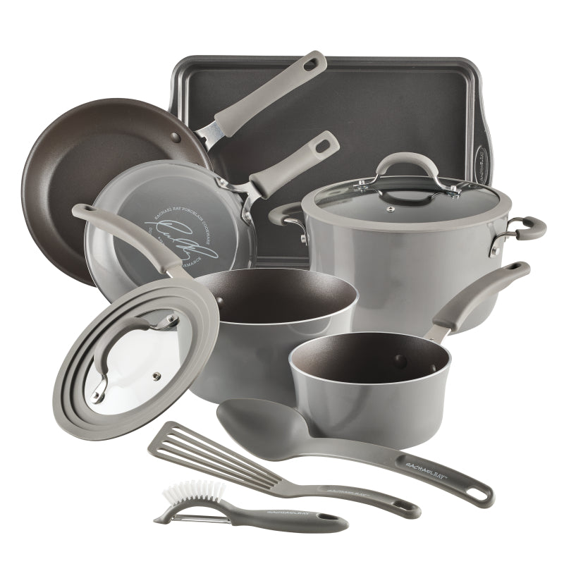 Rachael Ray Cook + Create Aluminum Nonstick Cookware Set, 11-Piece, Gray