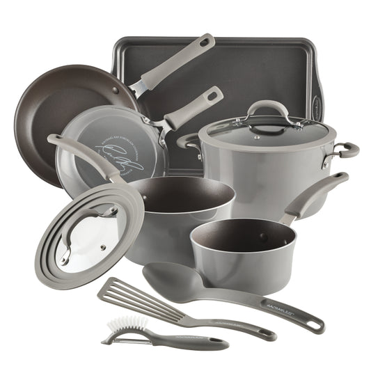 Rachael Ray Cook + Create Aluminum Nonstick Cookware Set, 11-Piece, Gray