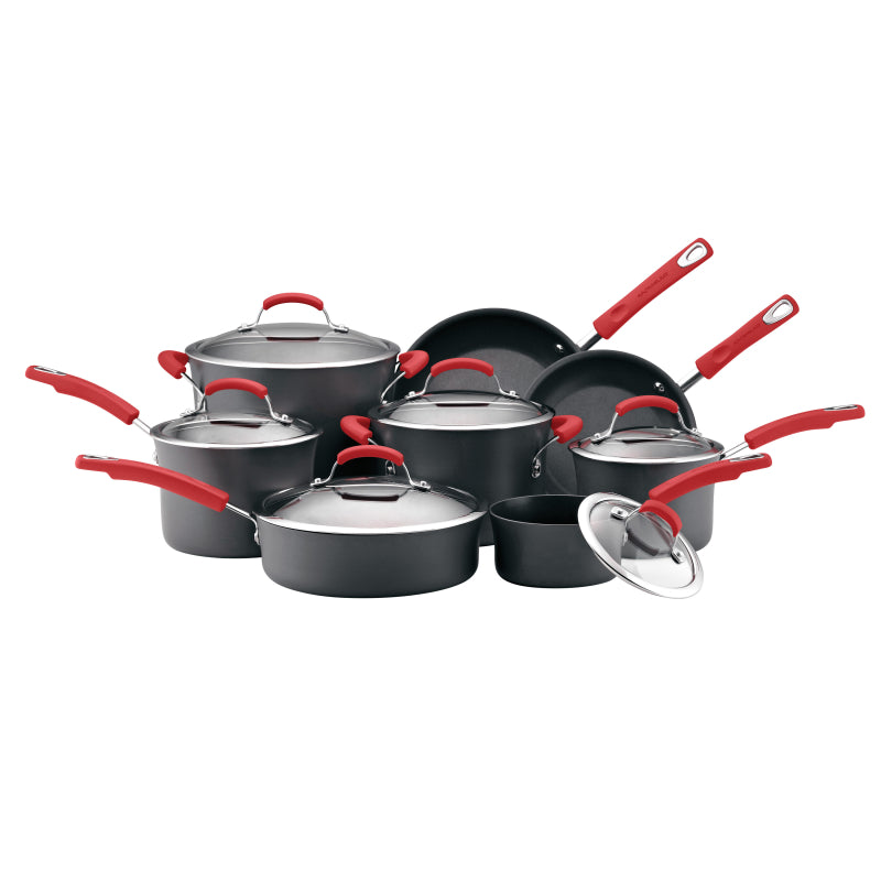 Rachael Ray Classic Brights Hard Anodized 14-Piece Cookware Set Gray