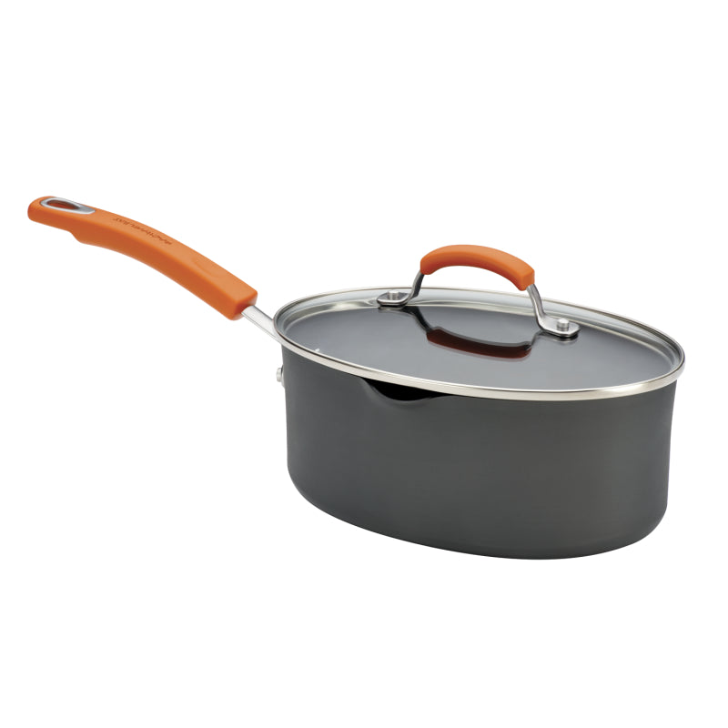 Rachael Ray Classic Brights Hard Anodized 3-Quart. Covered Saucepan Gray