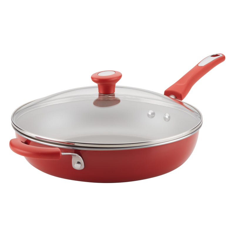 Rachael Ray Get Cooking Aluminum 12.5-Inch Deep Skillet, Red