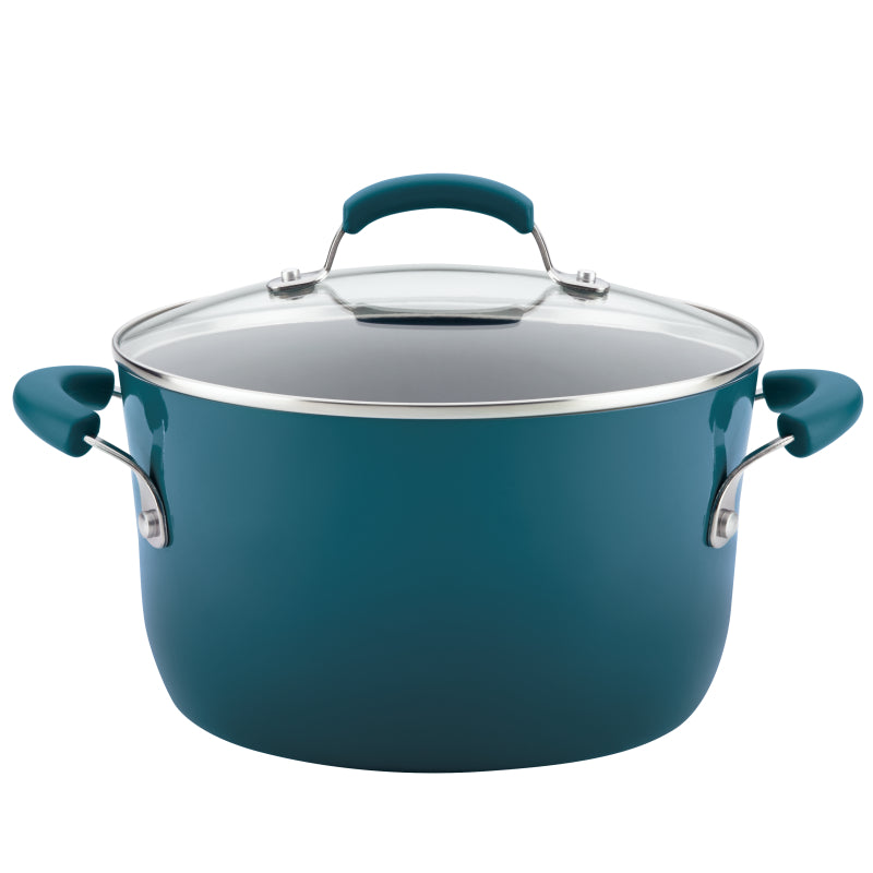 Rachael Ray Classic Brights Hard Enamel Nonstick Stockpot with Lid, 6-Quart, Marine Blue Gradient