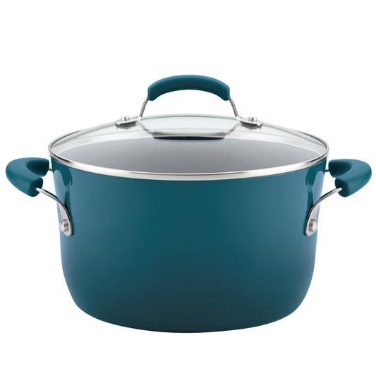 Rachael Ray Classic Brights Hard Enamel Nonstick Stockpot with Lid, 6-Quart, Marine Blue Gradient