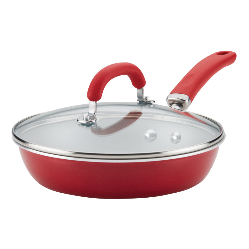 Rachael Ray Create Delicious Aluminum Nonstick Induction Deep Frying Pan with Lid, 9.5-Inch, Red Shimmer