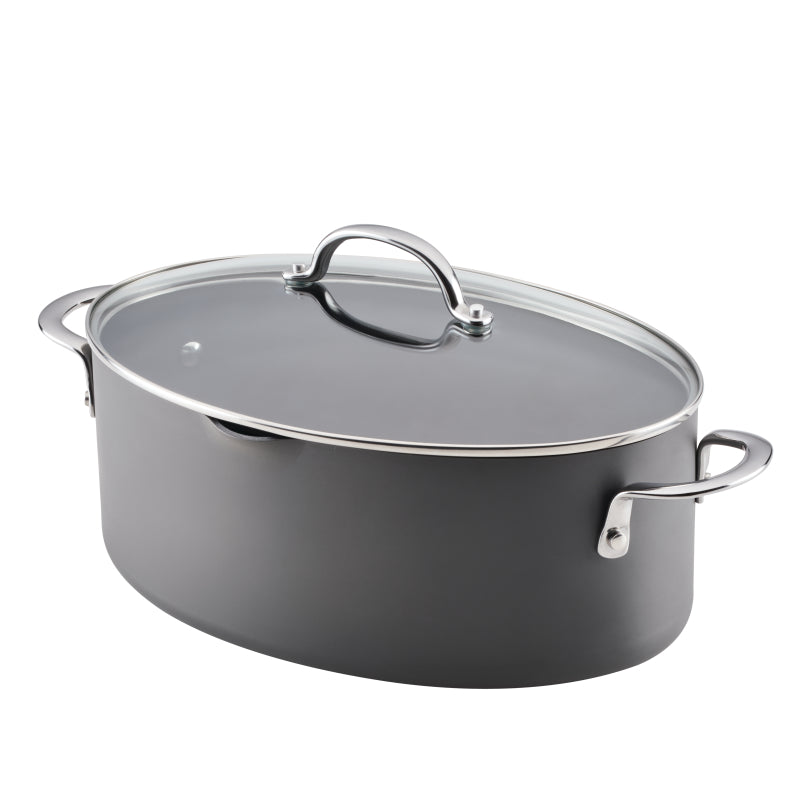 Rachael Ray Professional Hard Anodized Nonstick Cookware Oval Pasta Stockpot and Braiser, 8-Quart, Gray