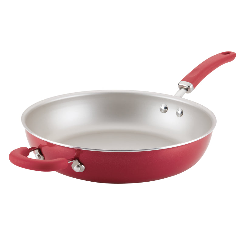 Rachael Ray Create Delicious Aluminum Nonstick Induction Deep Frying Pan, 12.5-Inch, Red Shimmer