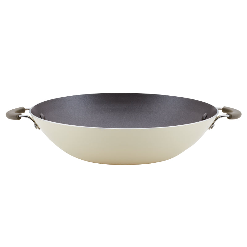 Rachael Ray Cook + Create Aluminum Nonstick Wok, 14-Inch, Almond