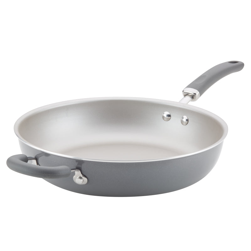 Rachael Ray Create Delicious Aluminum Nonstick Induction Deep Frying Pan, 12.5-Inch, Gray Shimmer