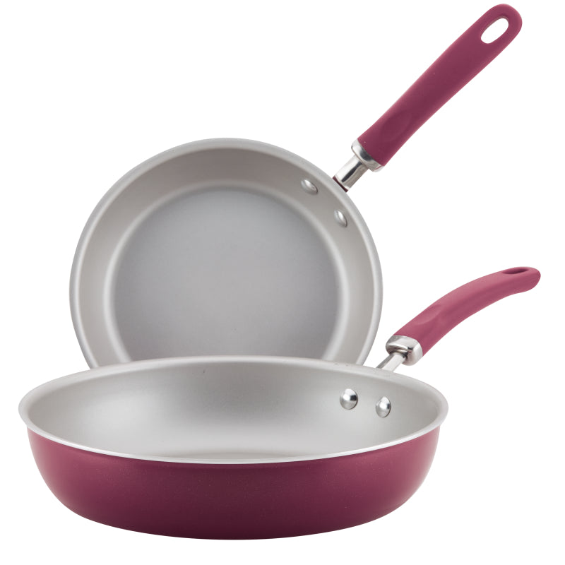 Rachael Ray Create Delicious Aluminum Nonstick Induction Frying Pan Set, 2-Piece, Burgundy Shimmer