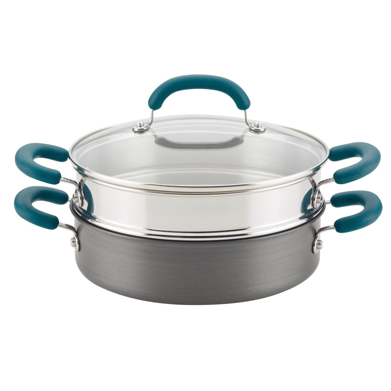 Rachael Ray Create Delicious Hard Anodized Aluminum Nonstick Induction Steamer Set, 3-Quart, Gray