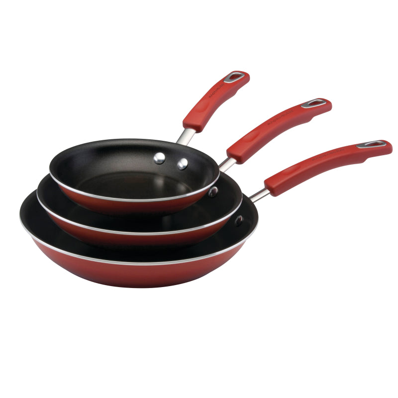 Rachael Ray Classic Brights Nonstick Frying Pan Set, 3-Piece, Two-Tone Red