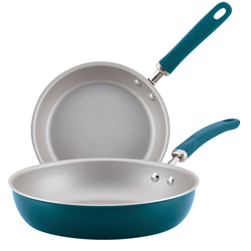 Rachael Ray Create Delicious Aluminum Nonstick Induction Frying Pan Set, 2-Piece, Teal Shimmer