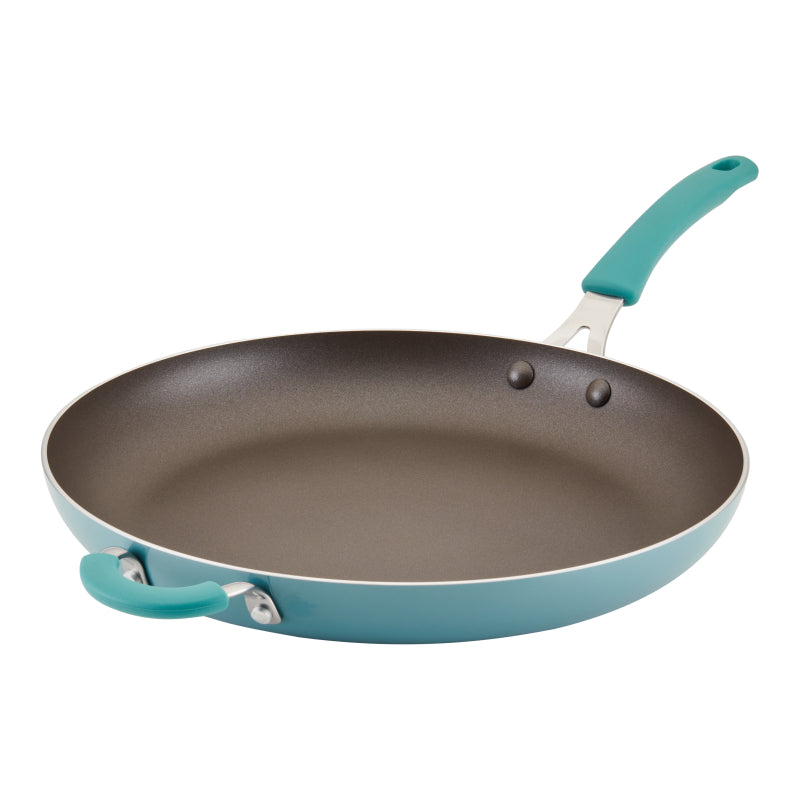 Rachael Ray Cook + Create Aluminum Nonstick Frying Pan with Helper Handle, 14-Inch, Agave Blue