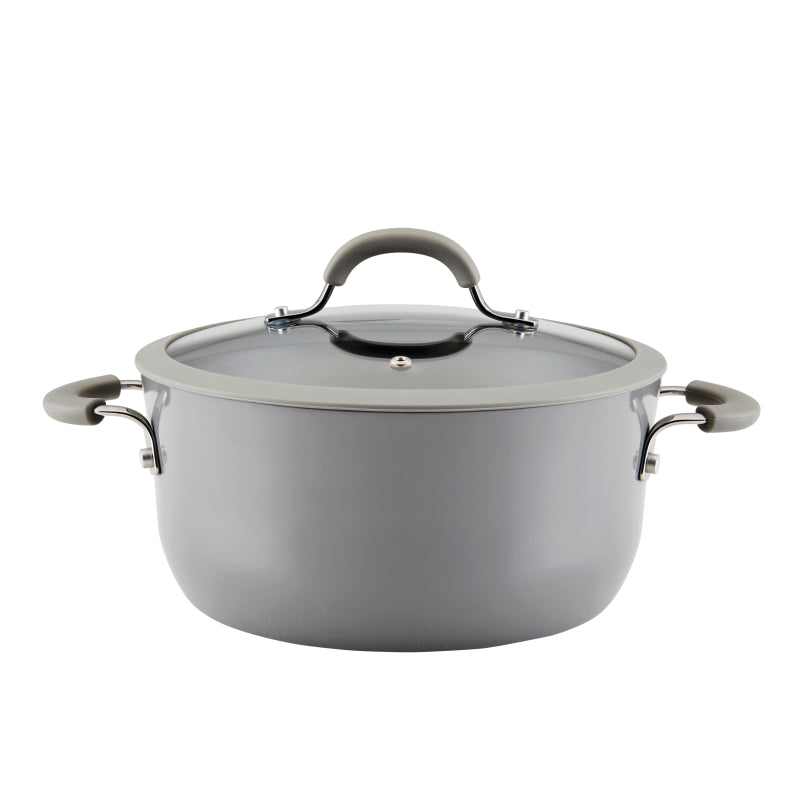 Rachael Ray Cook + Create Aluminum Nonstick Dutch Oven with Lid, 5-Quart, Gray