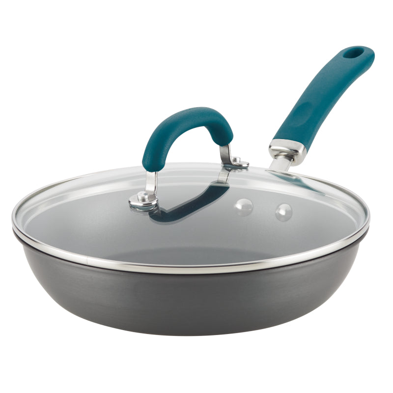 Rachael Ray Create Delicious Hard Anodized Aluminum Nonstick Induction Deep Frying Pan with Lid, 10.25-Inch, Teal Handle