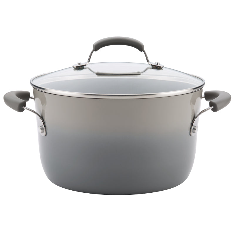 Rachael Ray Classic Brights Hard Enamel Nonstick Stockpot, 6-Quart, Sea Salt Gray