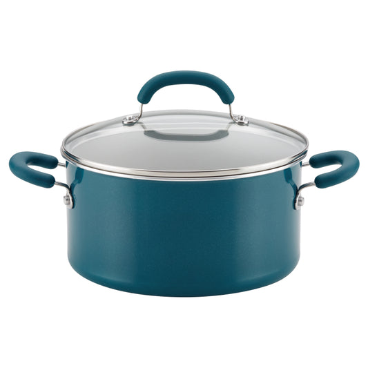 Rachael Ray Create Delicious Aluminum Nonstick Induction Stockpot, 6-Quart, Teal Shimmer
