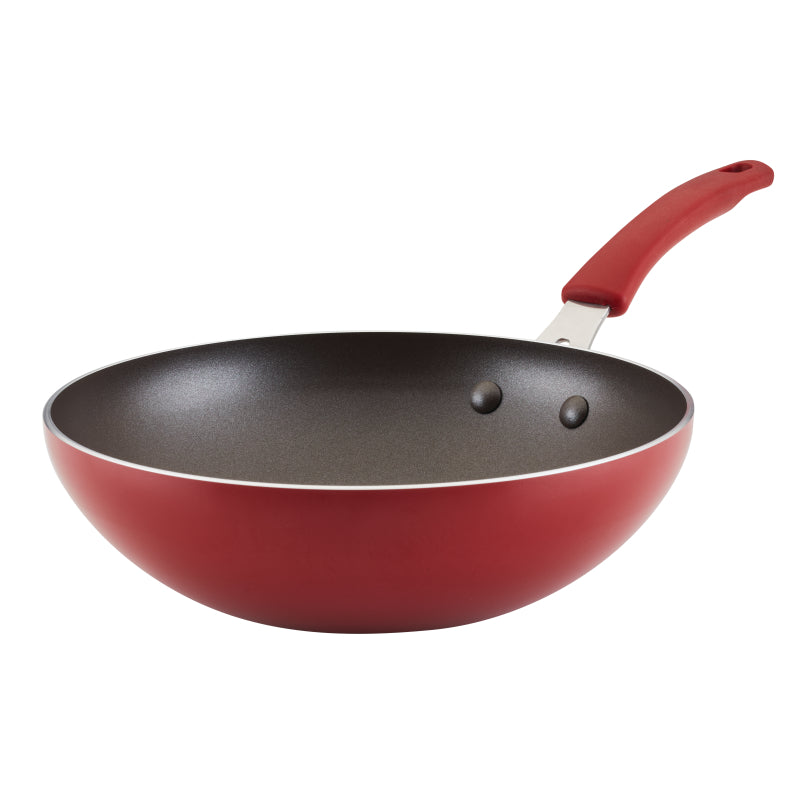 Rachael Ray Cook + Create Aluminum Nonstick Stir-Fry Pan, 10.5-Inch, Red