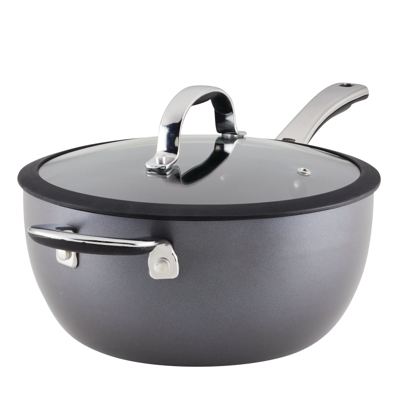 Rachael Ray Cook + Create Hard Anodized Nonstick Saucier Sauce Pan with Lid and Helper Handle, 4.5-Quart, Black