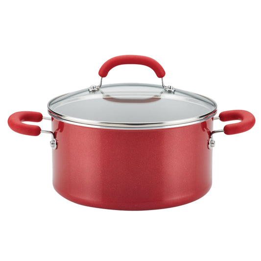 Rachael Ray Create Delicious Aluminum Nonstick Induction Stockpot, 6-Quart, Red Shimmer