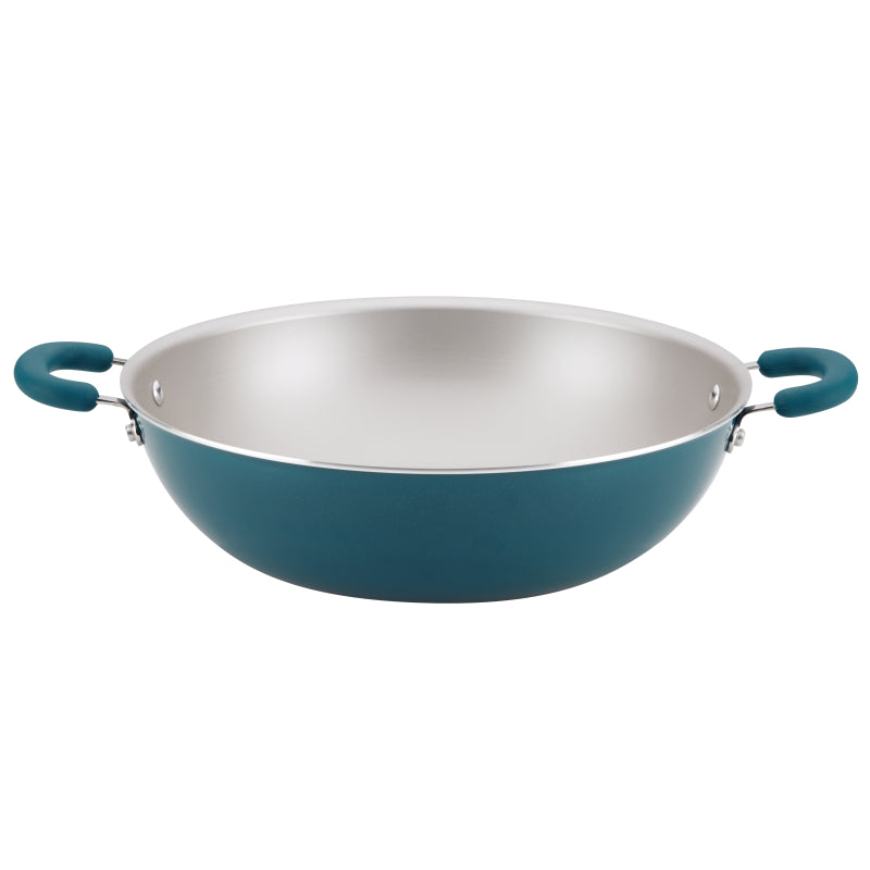 Rachael Ray Create Delicious Aluminum Nonstick Induction Wok, 14.25-Inch, Teal Shimmer