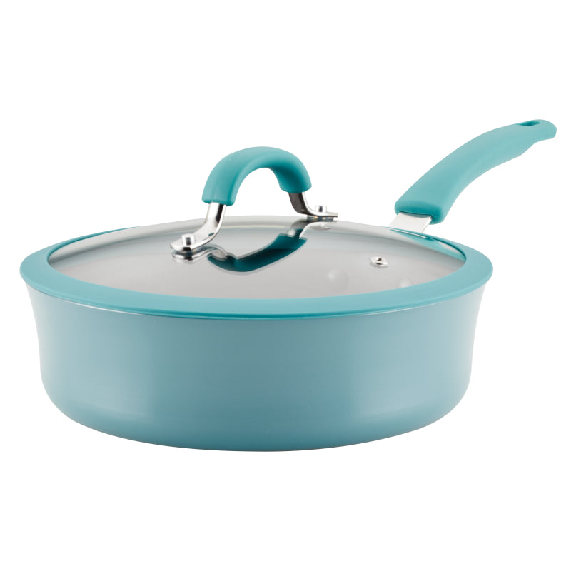 Rachael Ray Cook + Create Aluminum Nonstick Saute Pan with Lid, 3-Quart, Agave Blue