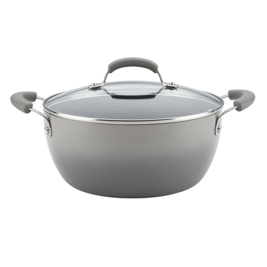 Rachael Ray Classic Brights Hard Enamel Nonstick Casserole Pan with Lid, 5.5-Quart, Sea Salt Gray Gradient