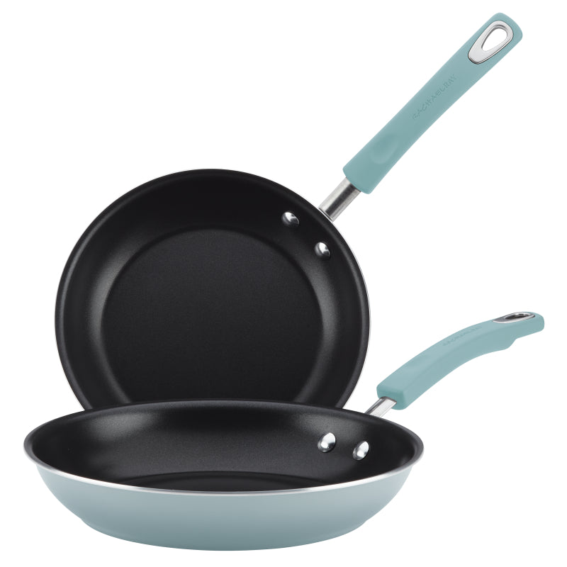 Rachael Ray Classic Brights Hard Enamel Nonstick Twin Pack 9.25-Inch and 11-Inch Skillets, Sky Blue