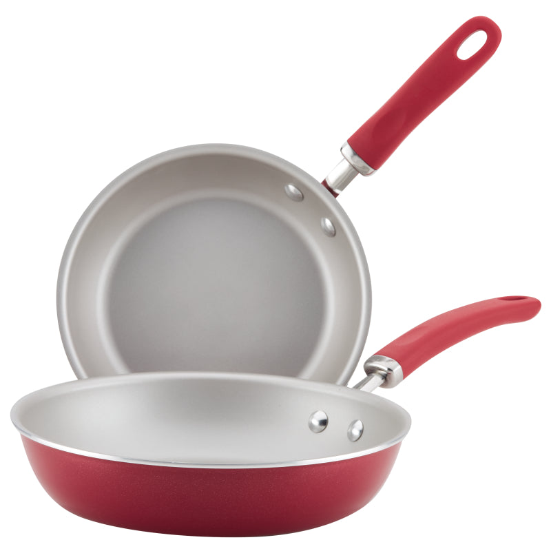 Rachael Ray Create Delicious Aluminum Nonstick Induction Frying Pan Set, 2-Piece, Red Shimmer