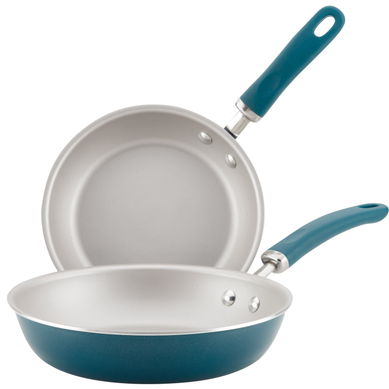 Rachael Ray Create Delicious Aluminum Nonstick Induction Frying Pan Set, 2-Piece, Teal Shimmer