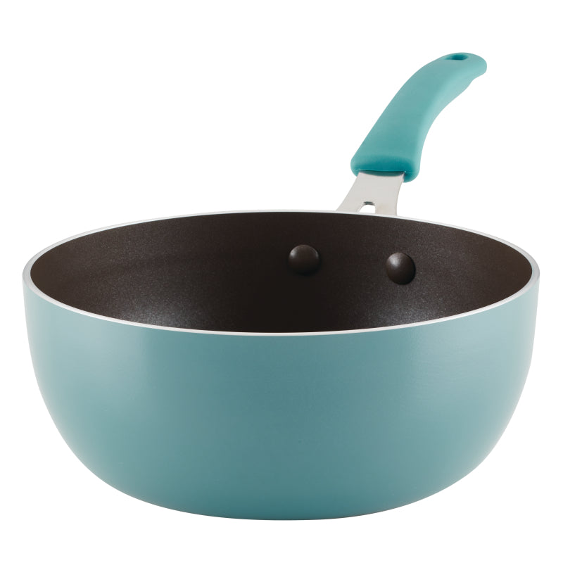 Rachael Ray Cook + Create Aluminum Nonstick Saucier Sauce Pan, 3-Quart, Agave Blue