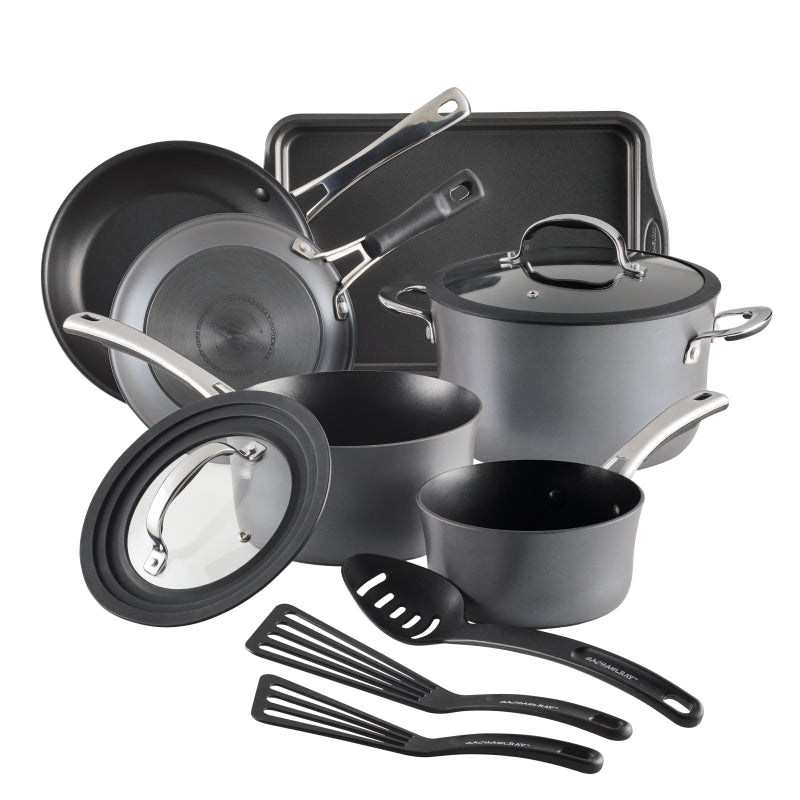 Rachael Ray Cook + Create Hard Anodized Nonstick Cookware Set, 11-Piece, Black