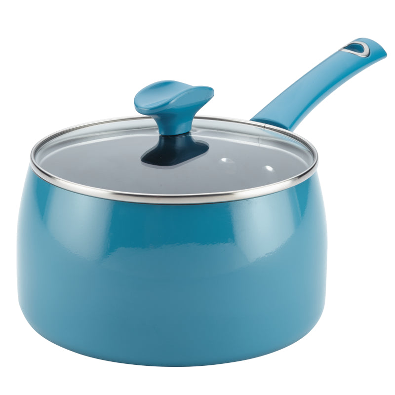 Rachael Ray Cityscapes Porcelain Enamel Nonstick Sauce Pan, 3-Quart, Turquoise