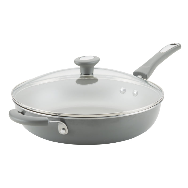 Rachael Ray Get Cooking! Aluminum Nonstick Deep Skillet, 12-Inch, Gray