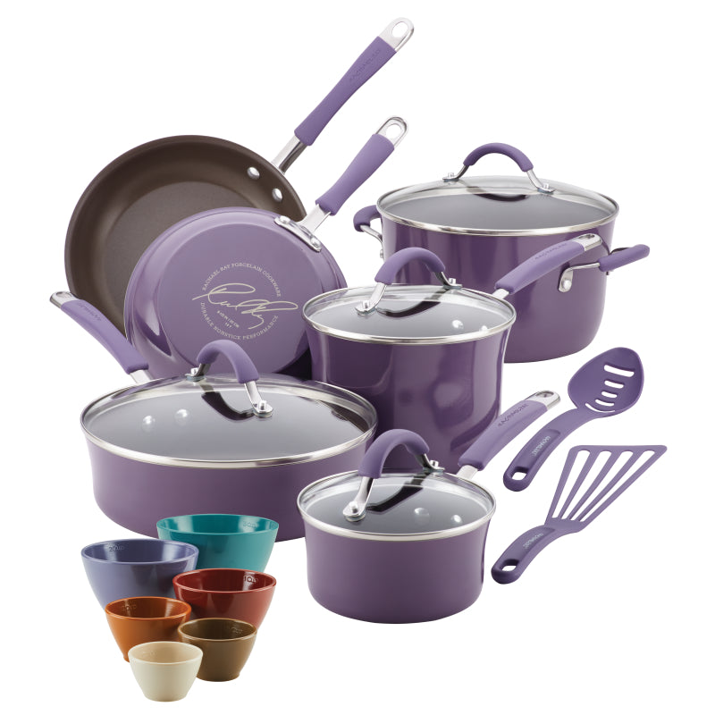 Rachael Ray Cucina Nonstick Cookware Pots and Pans Set, 18-Piece, Lavender Purple