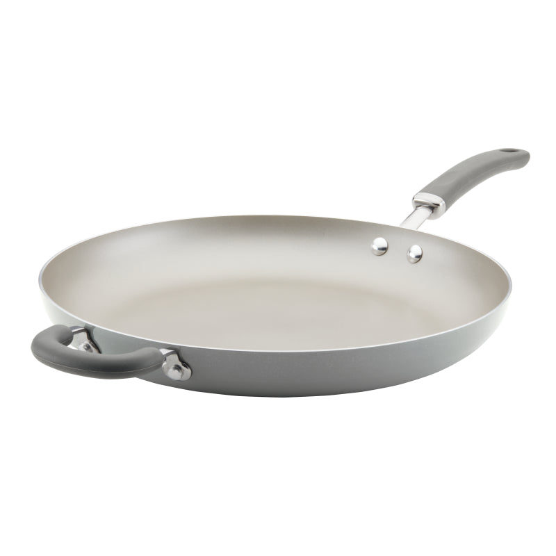 Rachael Ray Create Delicious Nonstick Induction Frying Pan with Helper Handle, 14.5-Inch, Gray Shimmer