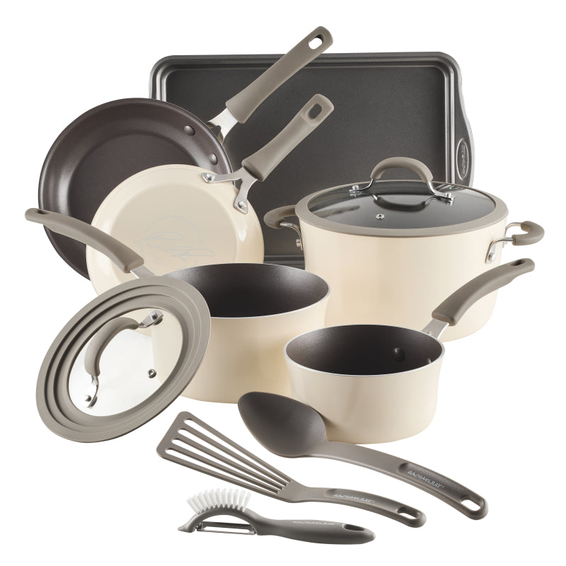 Rachael Ray Cook + Create Aluminum Nonstick Cookware Set, 11-Piece, Almond