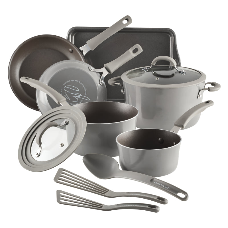 Rachael Ray Cook + Create Aluminum Nonstick Cookware Set, 11-Piece, Gray